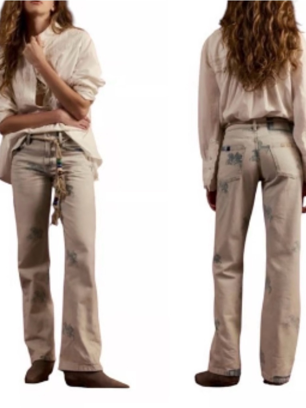 Free People We The Free Geranium Slouchy Straight Jeans Patchwork Fields Fog 24